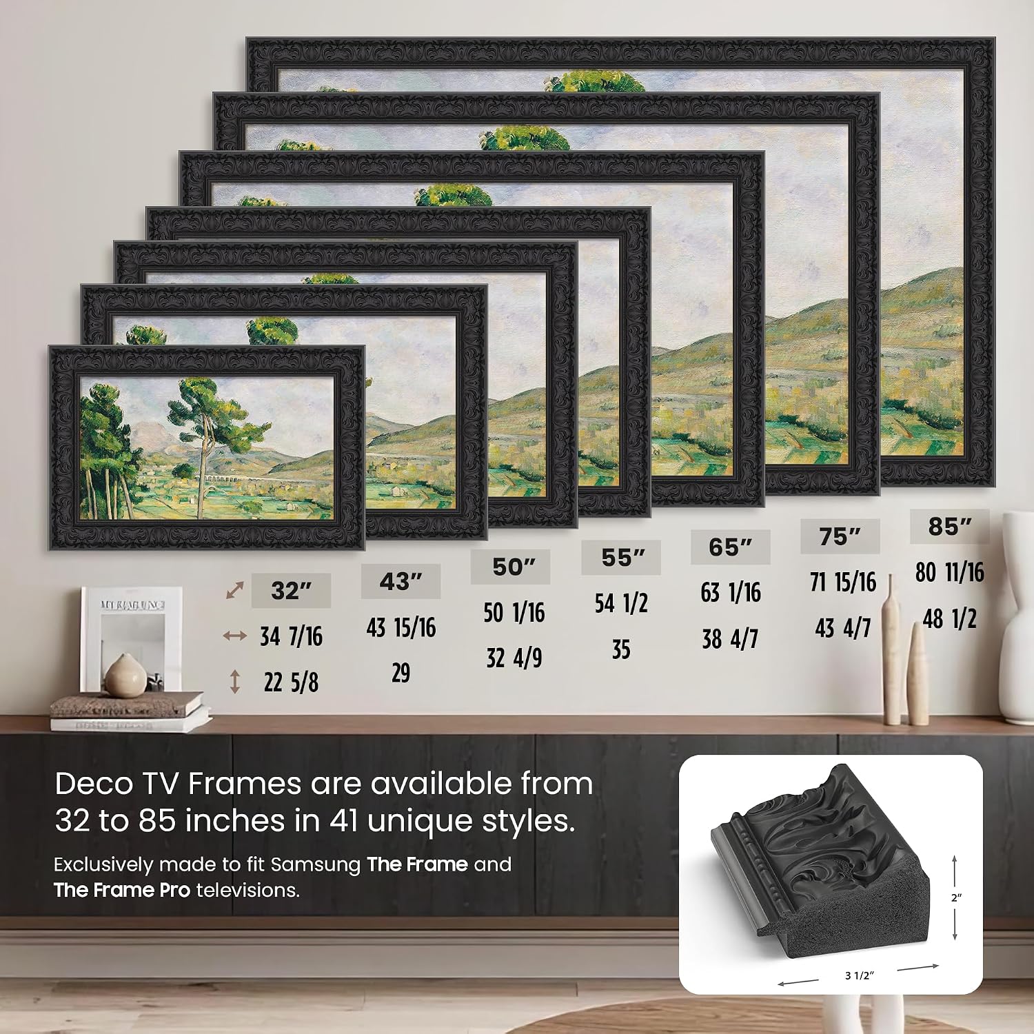 Tuscan Matte Black 55' Premiere Deco TV Frame - Compatible ONLY with Samsung The Frame TVs (Fits 2021-2026, LS03A, LS03B, LS03C, LS03D, LS03FA)