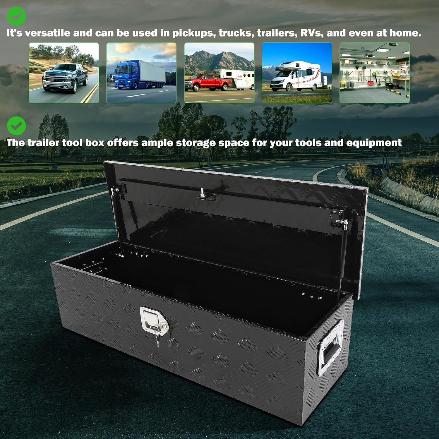 SCITOO 39 Inch Truck Bed Tool Box,Aluminum Heavy Duty Diamond Plate Crossover Storage for Most Full Size Pickups,Lockable Weatherproof Chest,Fits 39' Truck Beds,Easy Access to Load and Unload