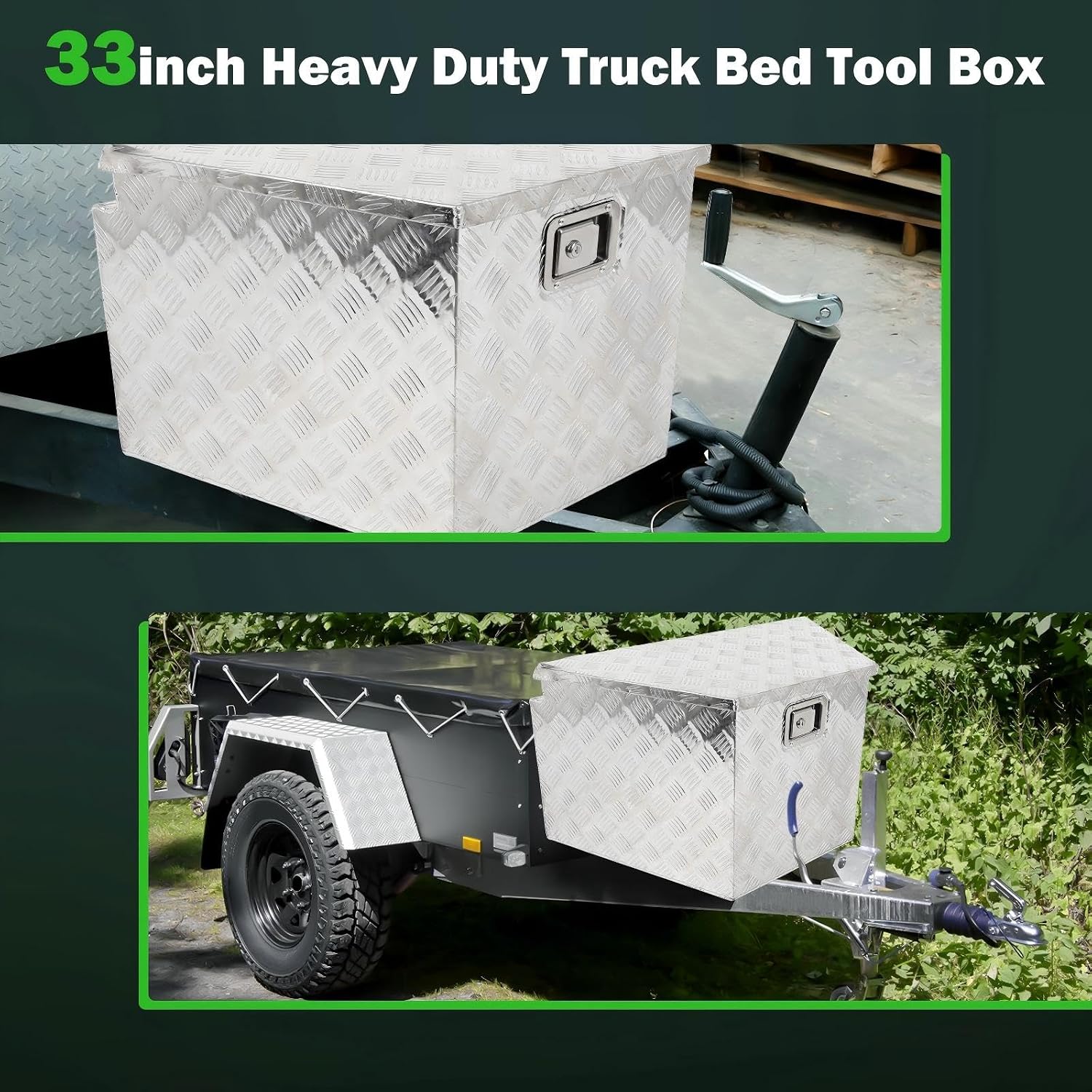 SCITOO 33 Inch Aluminum Diamond Plate Truck Bed Tool Box,Heavy Duty Crossover Storage for Most Full Size Pickups,Lockable Weatherproof Chest,Fits 33' Truck Beds,Easy Access to Load and Unload