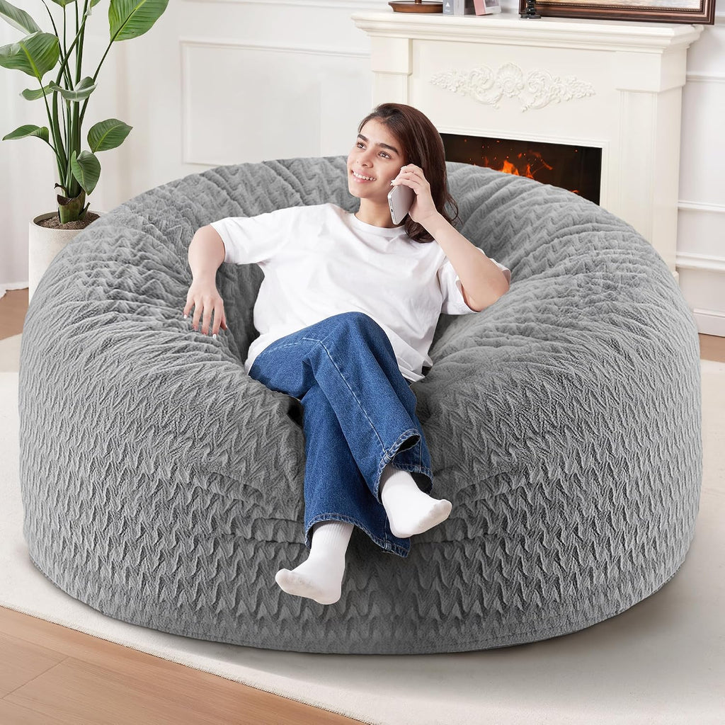 HABUTWAY 5FT Bean Bag Chair,Giant Bean Bag Chairs for Adults,Big Bean Bags with Memory Foam Filled, Large Beanbag Chairs with Chevron Plush Cover-Grey