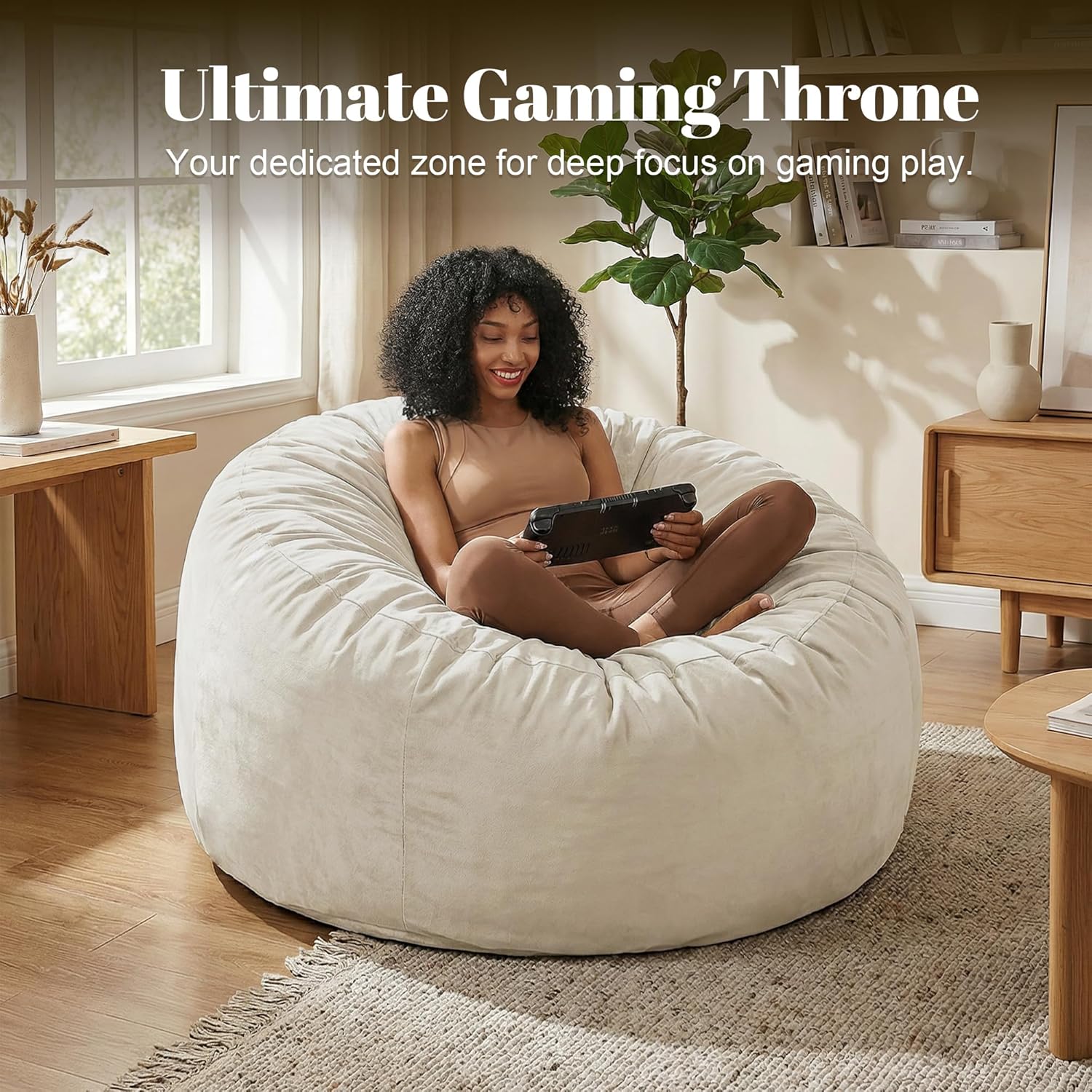 Codi Beige Grayish Large Bean Bag Chair for Adults, Comfy 4 FT Beanbag Chairs with Filler Included - Machine Washable & Removable Cover, Premium Shredded Foam