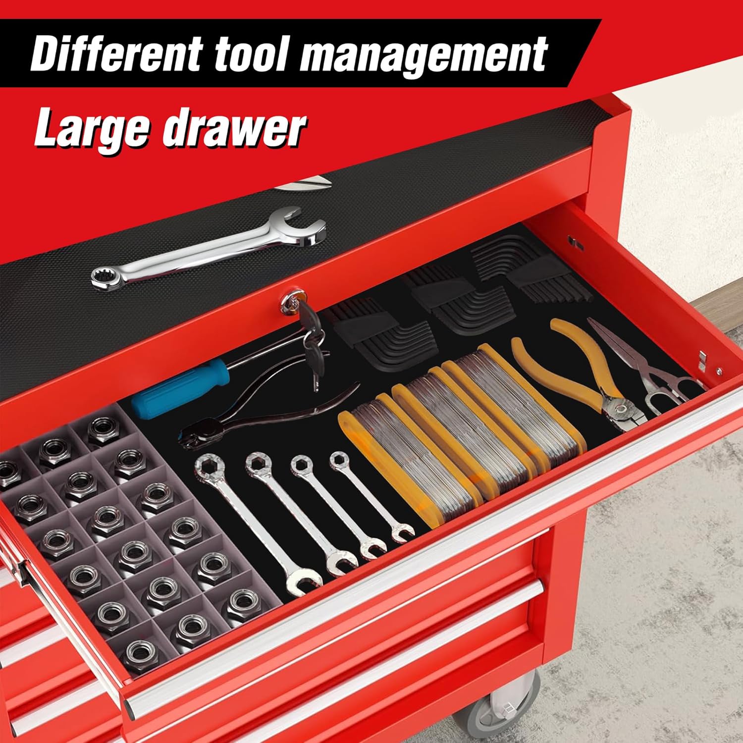 7 Drawers Rolling Tool Cart on Wheels, Multifunctional Metal Tool Storage Cabinet, Lock Tool Trolley Organizer Drawers Tool Box Tool Chest for Garage, Warehouse, Workshop, Repair Shop (RED)