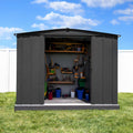 8x8 Metal Outdoor Galvanized Steel Storage Shed with Sliding Double Lockable Doors for Backyard or Patio Storage of Bikes, Grills, Supplies, Tools, Toys, for Lawn, Garden, and Camping, Dark Grey