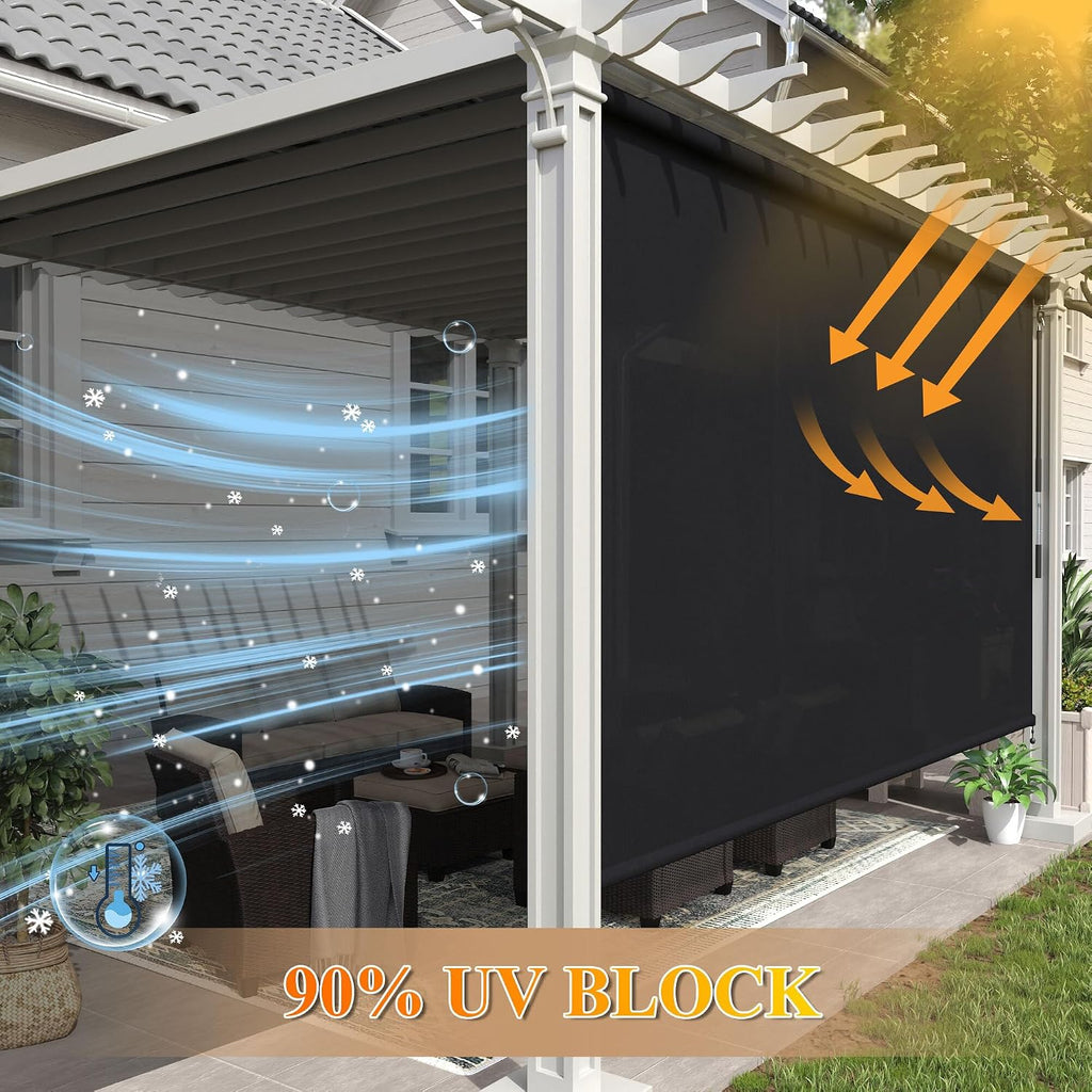 Outdoor Roller Shade 120' W x 96' H, Exterior Cordless Blinds with Splicing Design, UV Protection Roll Up Shade for Patio, Porch, Gazebo, Pergola, Graphite