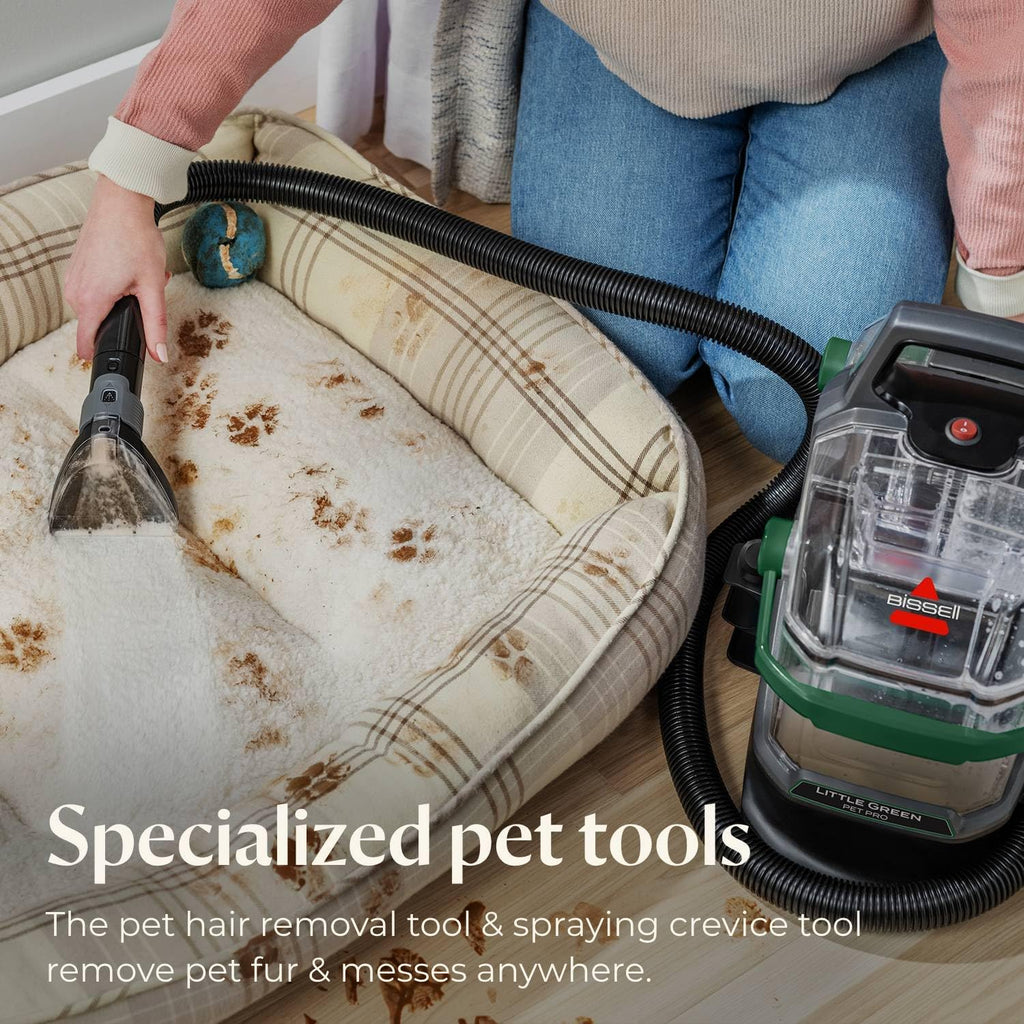 BISSELL Little Green Pet Pro Portable Carpet and Upholstery Deep Cleaner, Car/Auto Detailer with Self-Cleaning Tough Stain, Pet Hair Removal, Crevice Tool (3909)