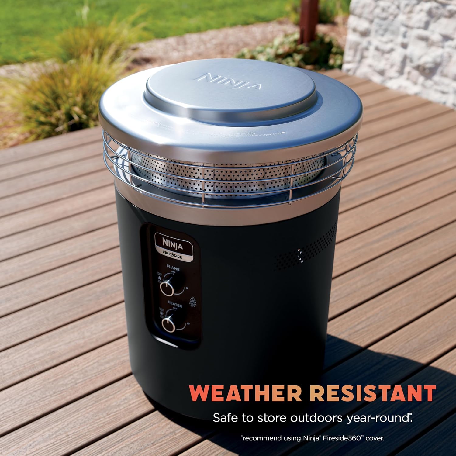 Ninja Fireside360™ Outdoor Heater & Fire Pit | 3 Modes: Flame, Heat, Flame & Heat | Portable for Patio, Deck, Camping, Beach | Easy Control Smokeless Flames | Push to Start Ignition | Black | OF101BK