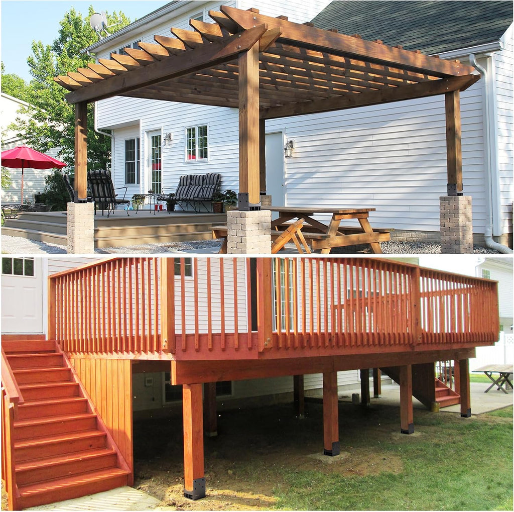 4Pack Heavy Duty Stainless Steels U-Shape Wet Concrete Fence Post Holder 6'x6' (Actual 5.5 'x5.5) Base Anchor Bracket with Air Flow Channel for Terrace Post Base,Fences, Wood Pergola [Patent Pending]