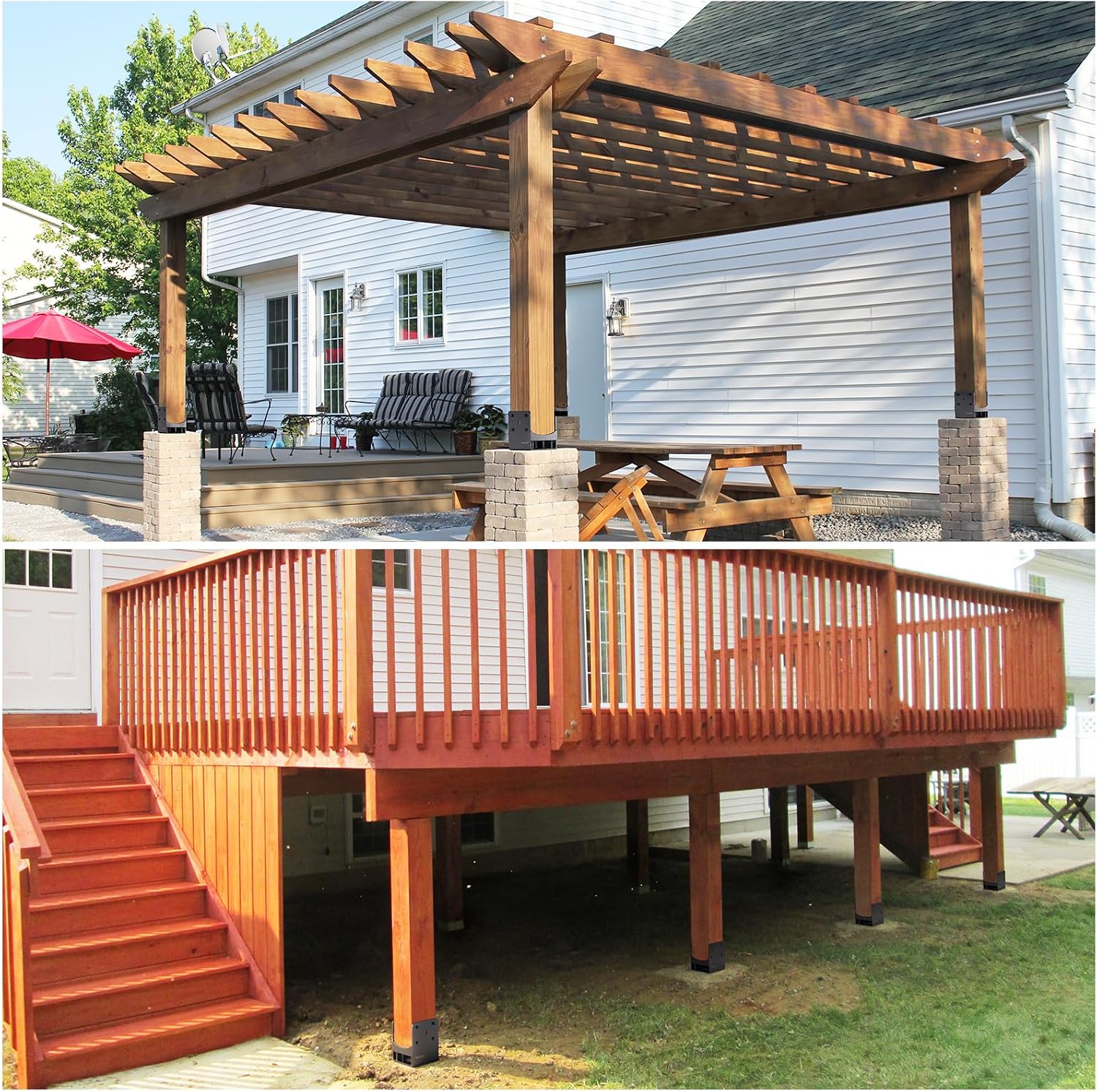 4Pack Heavy Duty Stainless Steels U-Shape Wet Concrete Fence Post Holder 6'x6' (Actual 5.5 'x5.5) Base Anchor Bracket with Air Flow Channel for Terrace Post Base,Fences, Wood Pergola [Patent Pending]