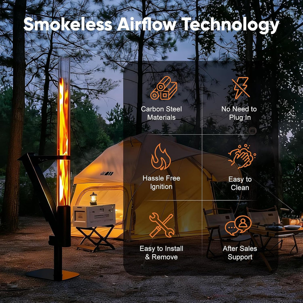 Rayzi New Rocket Stove 58 Inch, Smokeless Wood Pellet Patio Heater, Wood Pellet Fire Pits for Outside, Portable Pellet Heater for Patio/Garden/Backyard/Outside Restaurant/Bonfire Party/Beach