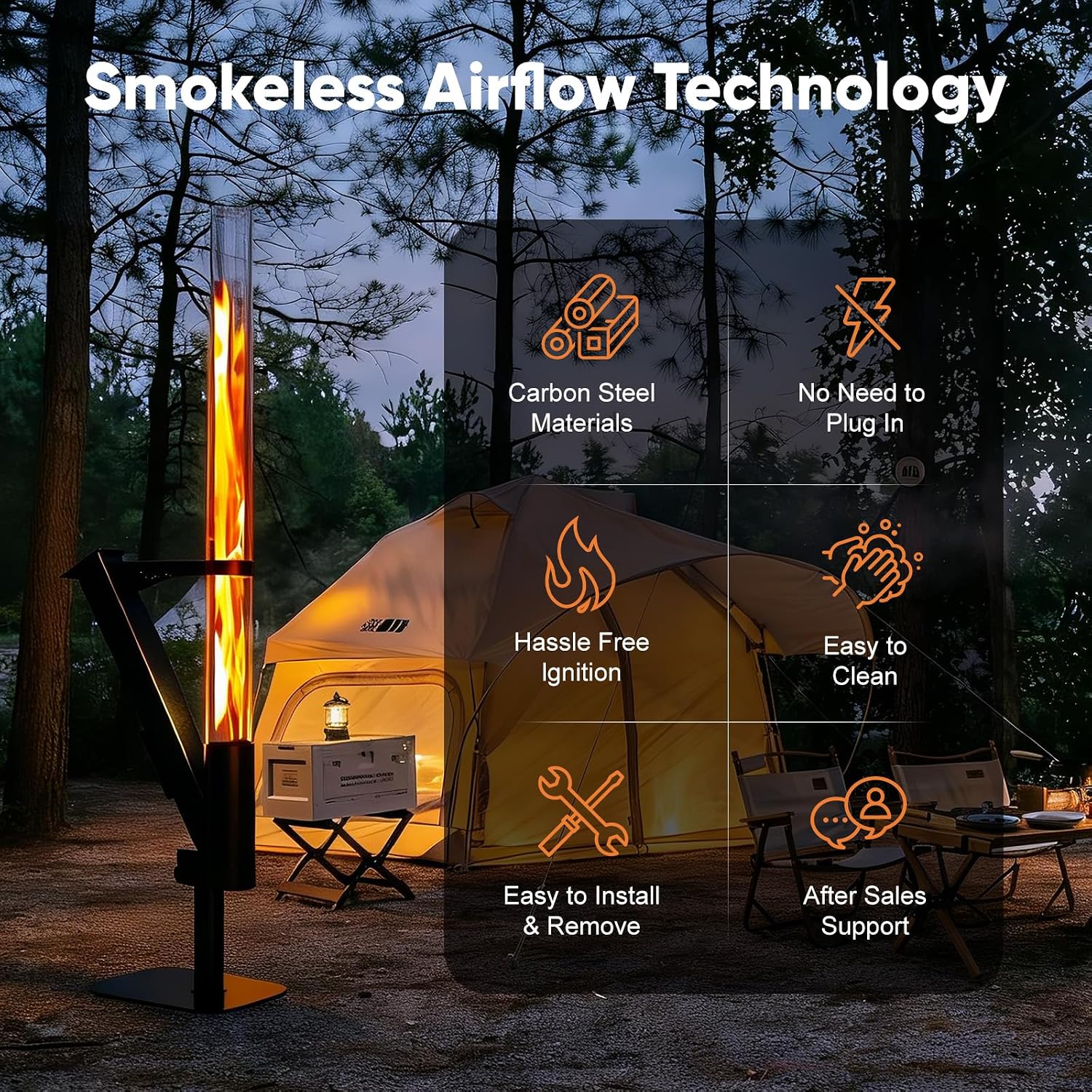 Rayzi New Rocket Stove 58 Inch, Smokeless Wood Pellet Patio Heater, Wood Pellet Fire Pits for Outside, Portable Pellet Heater for Patio/Garden/Backyard/Outside Restaurant/Bonfire Party/Beach