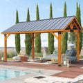U-MAX 14' x 12' Wooden Gazebo on Clearance, BBQ Gazebo for Outdoor Grill with Thermal Insulated Polycarbonate Pyramid Hip Roof, Pergolas and Gazebos Clearance for Backyard Deck Garden Patio