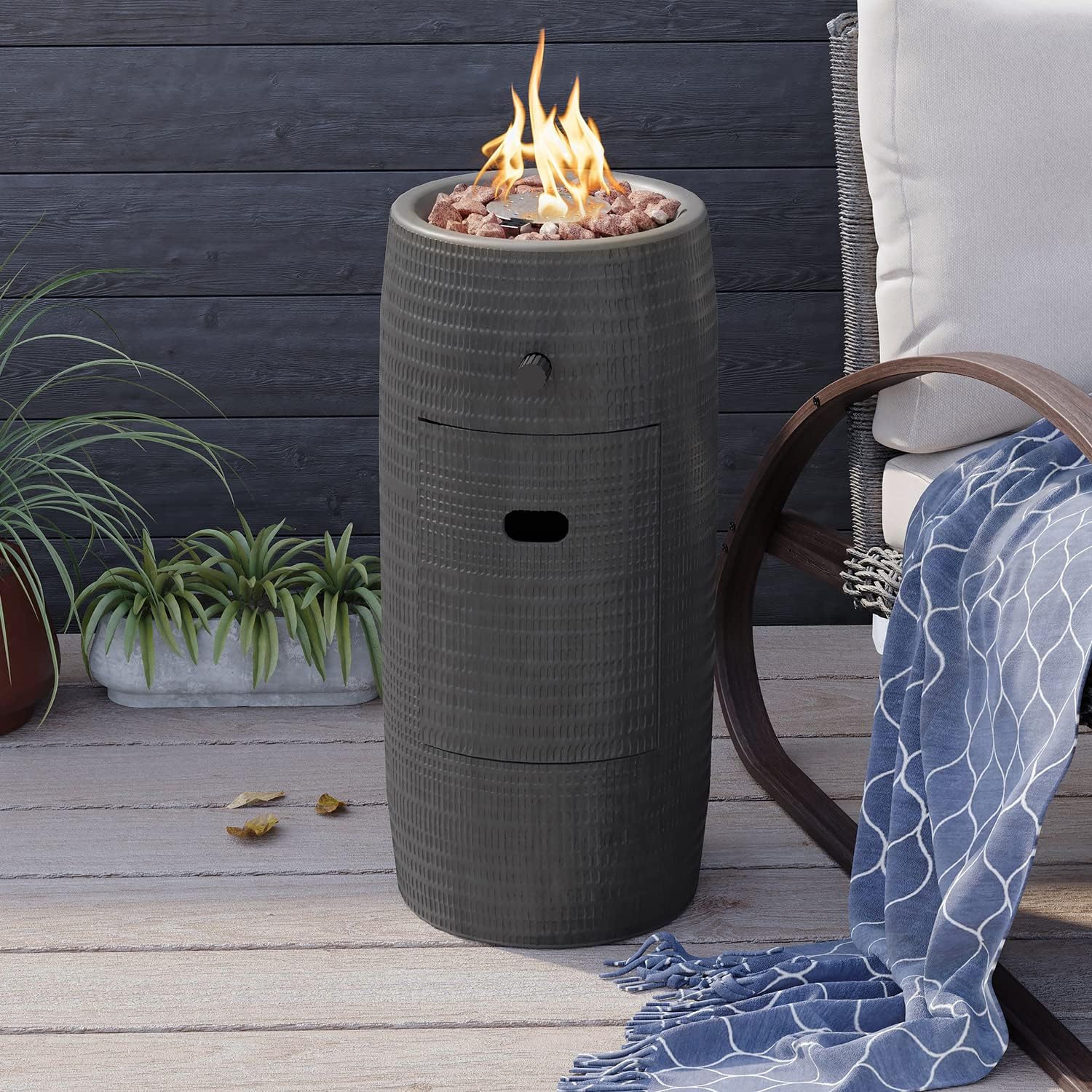 COSIEST Outdoor Propane Fire Pit Table w Compact Ledgestone 11-inch Round Graphite Base, Certified, 40,000 BTU, Free Lava Rocks, Touch-up Pen, Fits 20lb (Black)