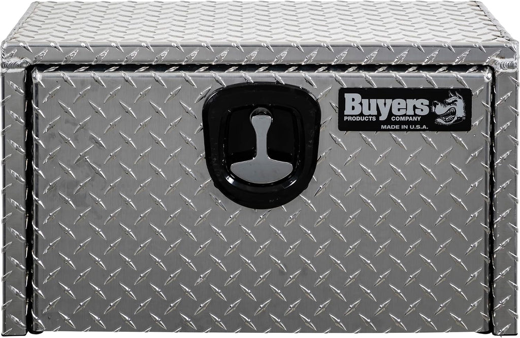 Buyers Products 1705150 Diamond Tread Aluminum Underbody Truck Tool Box, 14 x 12 x 24, Made in USA, .100 in. Thick, Corrosion Resistant, Locking Compression Latch, Secure Storage for Work Trucks