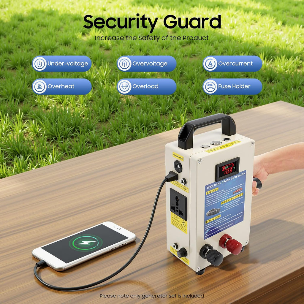 Hand Crank Generator, Power Station Emergency Manual Generator with Folding Handle, Portable Inverter Emergency Power Supply for Home Camping Outdoor Fast Smartphone Charger
