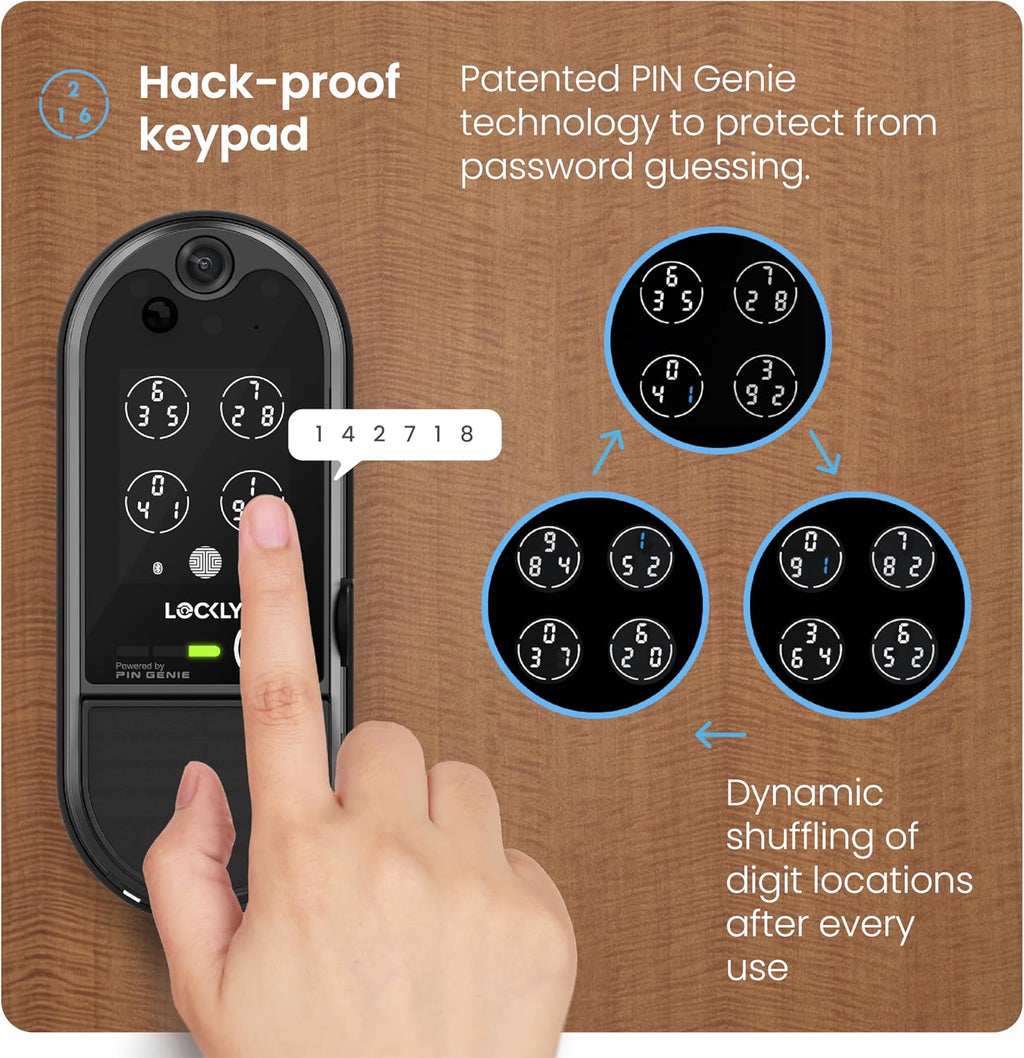 Lockly Vision Elite Video Smart Lock with Camera, Smart Wi-Fi Deadbolt for Front Door, PIN Genie® Keypad, Fingerprint Door Lock, Motion Sensor, App Remote Control, 2-Way Audio Doorbell, No Monthly Fee