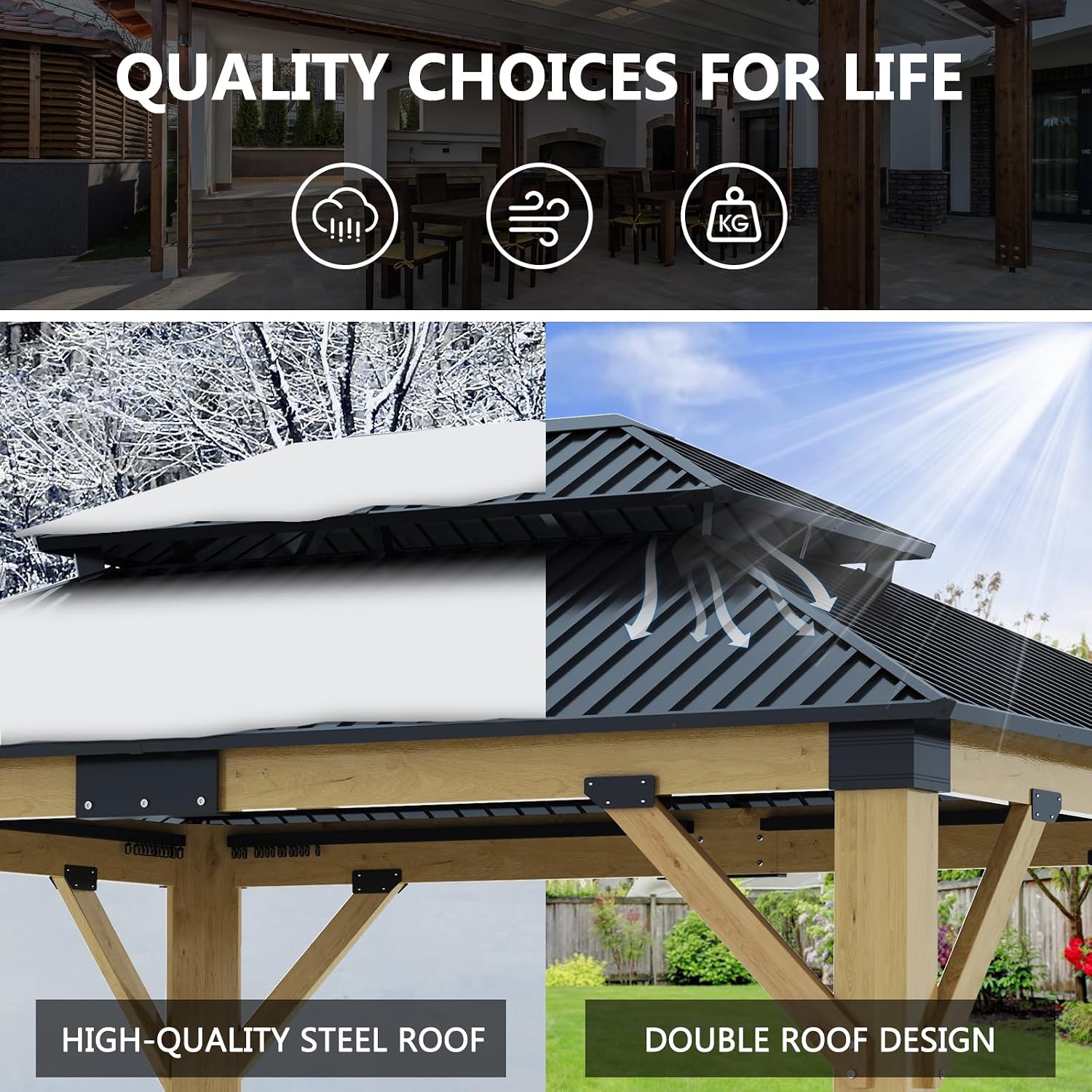 Hartdtop Wood Gazebo 11'x13', Cedar Wooden Gazebos, Outdoor Gazebo with Waterproof Steel Roof, Fit Patio, Backyard, Garden, Lawns, Porch