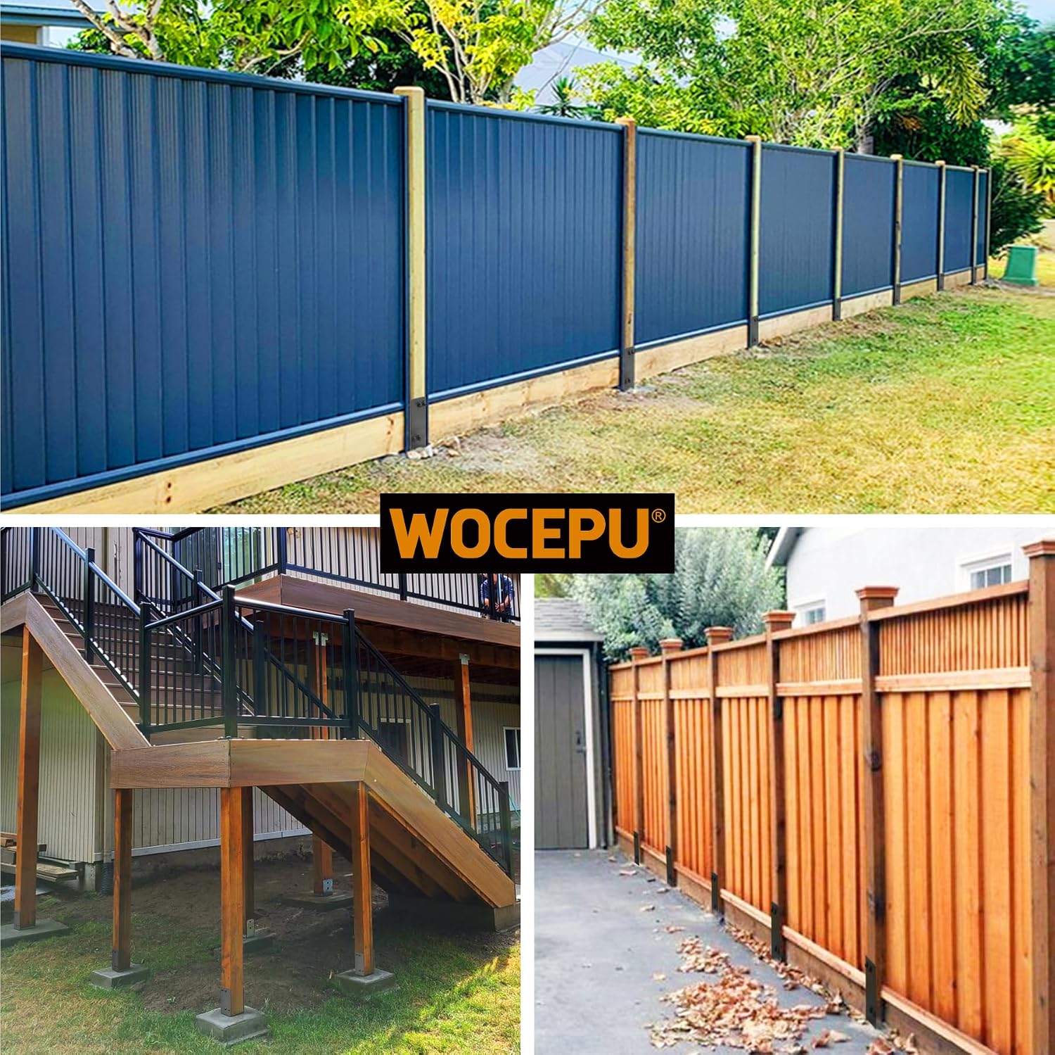 4 Pack Heavy Duty Stainless Steels U-Shape 4'x4'(Actual 3.5'x3.5') Wet Concrete Fence Post Holder, Psot Base, for Fence, Deck Railing, Pergola Wood Post Bracket Anchor (Dark Grey)