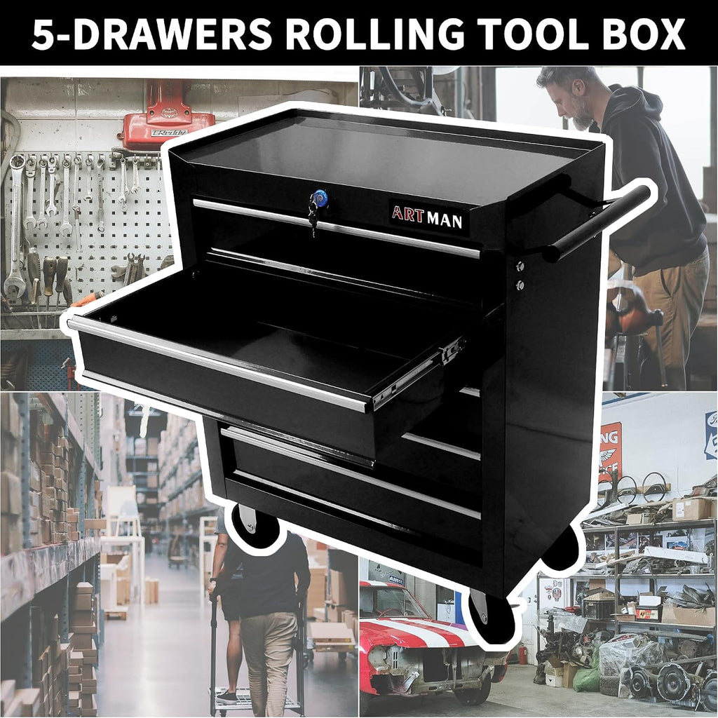 Larmliss 5-Drawer Rolling Tool Cart, Rolling Tool Box on Wheels, Lockable Home Repair Tool Storage Organizer, Tool Chest Cabinet for Mechanic, Garage