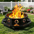 43 inch Large Fire Pit, Outdoor Fire Pit with Heavy Duty Construction, Wood Burning Fire Pits for Outside Octagonal Firepit for Camping, Backyard, Patio, Black