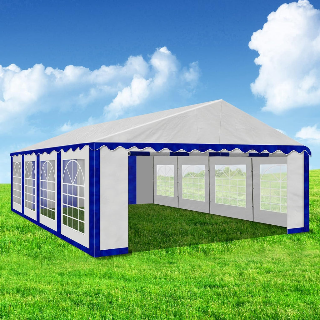 AMERICAN PHOENIX Party Tent 16x26 ft Heavy Duty Canopy Shelter Gazebo for Wedding Event Fair with Roof with Sidewalls and Windows White and Blue Event Tents