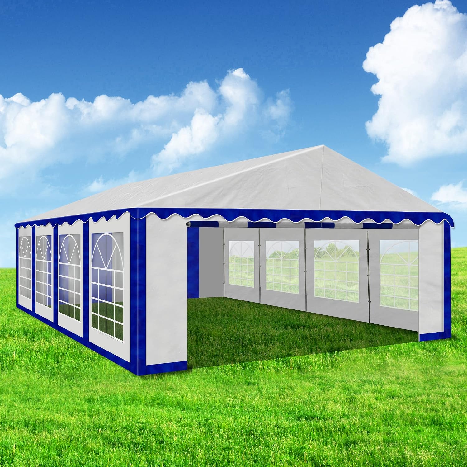 AMERICAN PHOENIX Party Tent 16x26 ft Heavy Duty Canopy Shelter Gazebo for Wedding Event Fair with Roof with Sidewalls and Windows White and Blue Event Tents