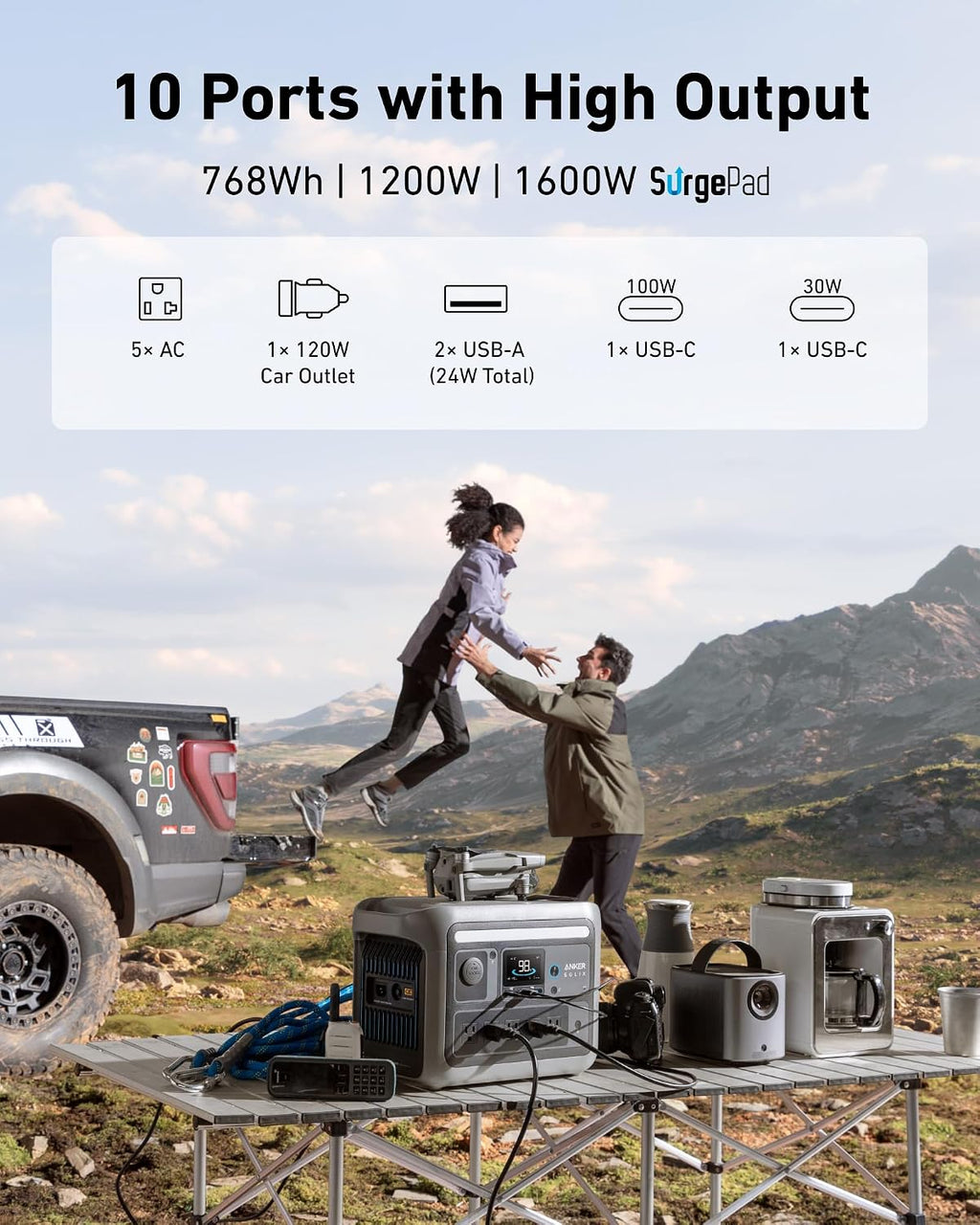 Anker SOLIX C800 Portable Power Station with 200W Solar Panels, 1200W (Peak 1600W) Solar Generator, Full Charge in 58 Min, 768Wh LiFePO4 Battery for Outdoor Camping, RVs, Road Trip, and Power Outages