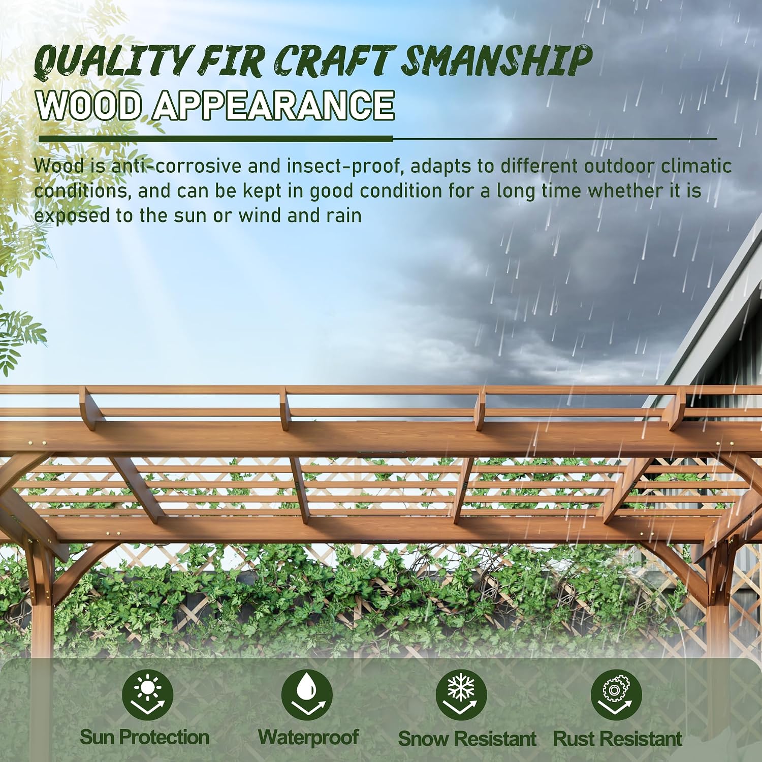 Outdoor Gazebo Wooden Grape pergola for Climbing Plant Support, Garden, Terrace, Backyard, (12 x 10 FT)
