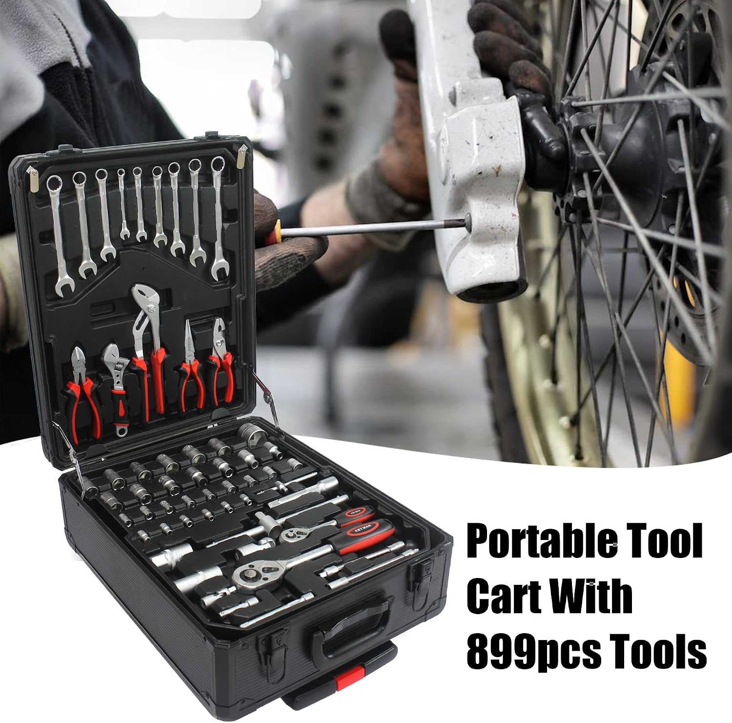 Leavader 889 Pcs Aluminum Trolley Case Tool Set with Wheels, Four-Layer Tool Kit with Rolling Tool Box, Portable Toolbox Storage Case with Drawer for Repair Gift on Father's Day