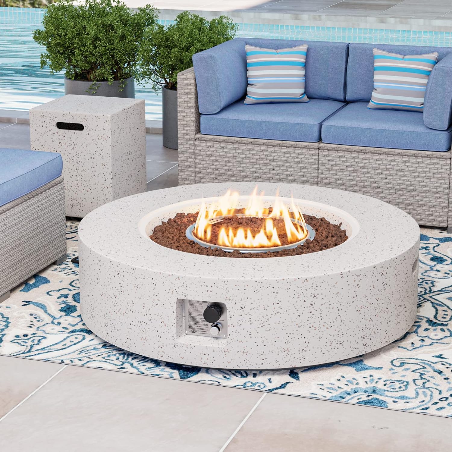 COSIEST 2-Piece Outdoor Propane Firepit Table Set w Tank Table, Certified, 40.5-inch Fire Table (50,000 BTU) w 16 inches Tank Cover Side Table 20lb for Garden,Pool,Backyard