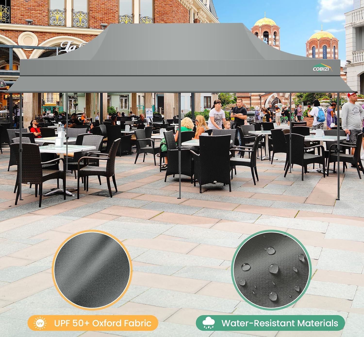 COBIZI 10x20 Pop Up Canopy Tent with Awning & Sidewalls, Heavy Duty Commercial 10X20 Canopy Tents Instant Waterproof, UPF 50+ Sun Shade for Outdoor, Parties, Markets (Gray)