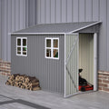 YOPTO 4x10 FT Lean to Outdoor Storage Shed with Floor Kit,Metal Shed W/Left/Right Optional Lockable Door & 2 Windows,Garden Tool Storage House W/Air Vents & Sloping Roof,for Backyard,Patio,Gray