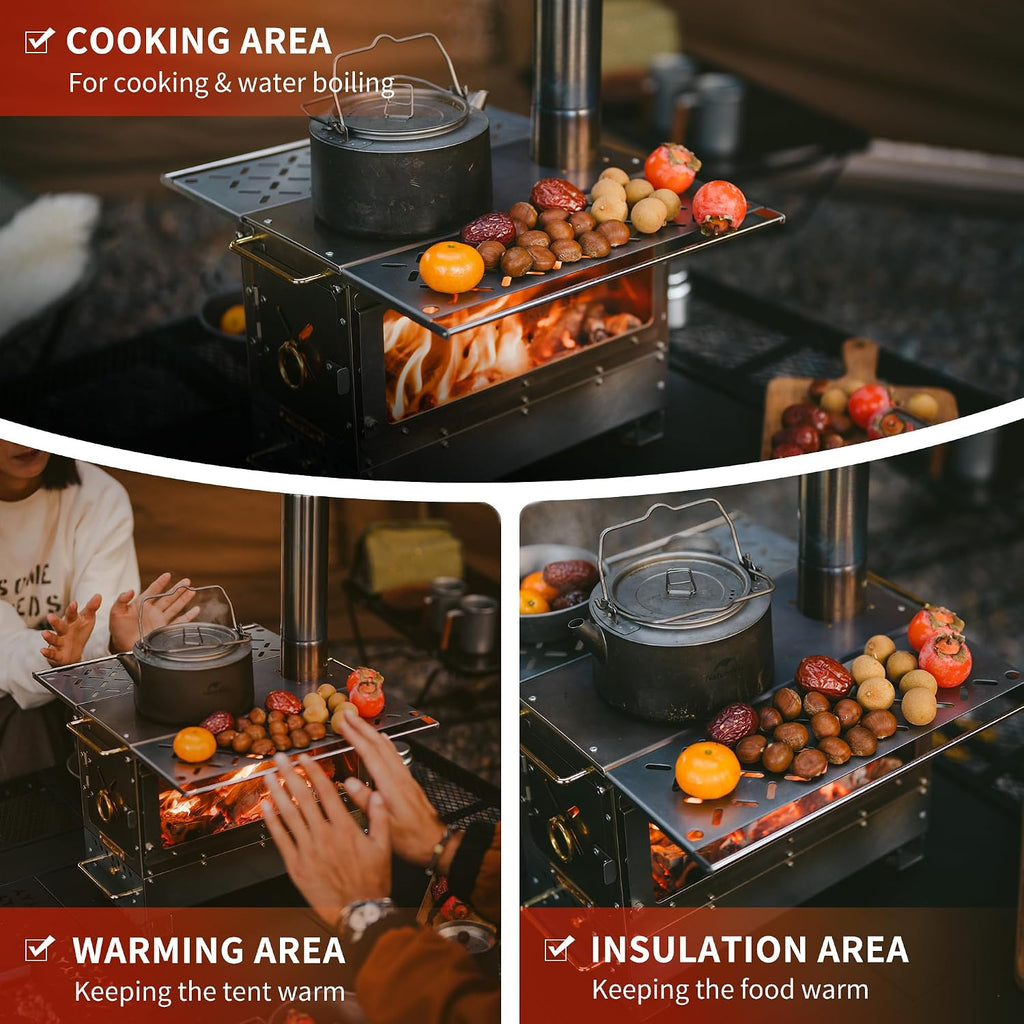Naturehike Icefield Hot Tent Stove, Tabletop Camping Stove with 47.2' Chimney Pipes, Outdoor Tabletop Fire Pit
