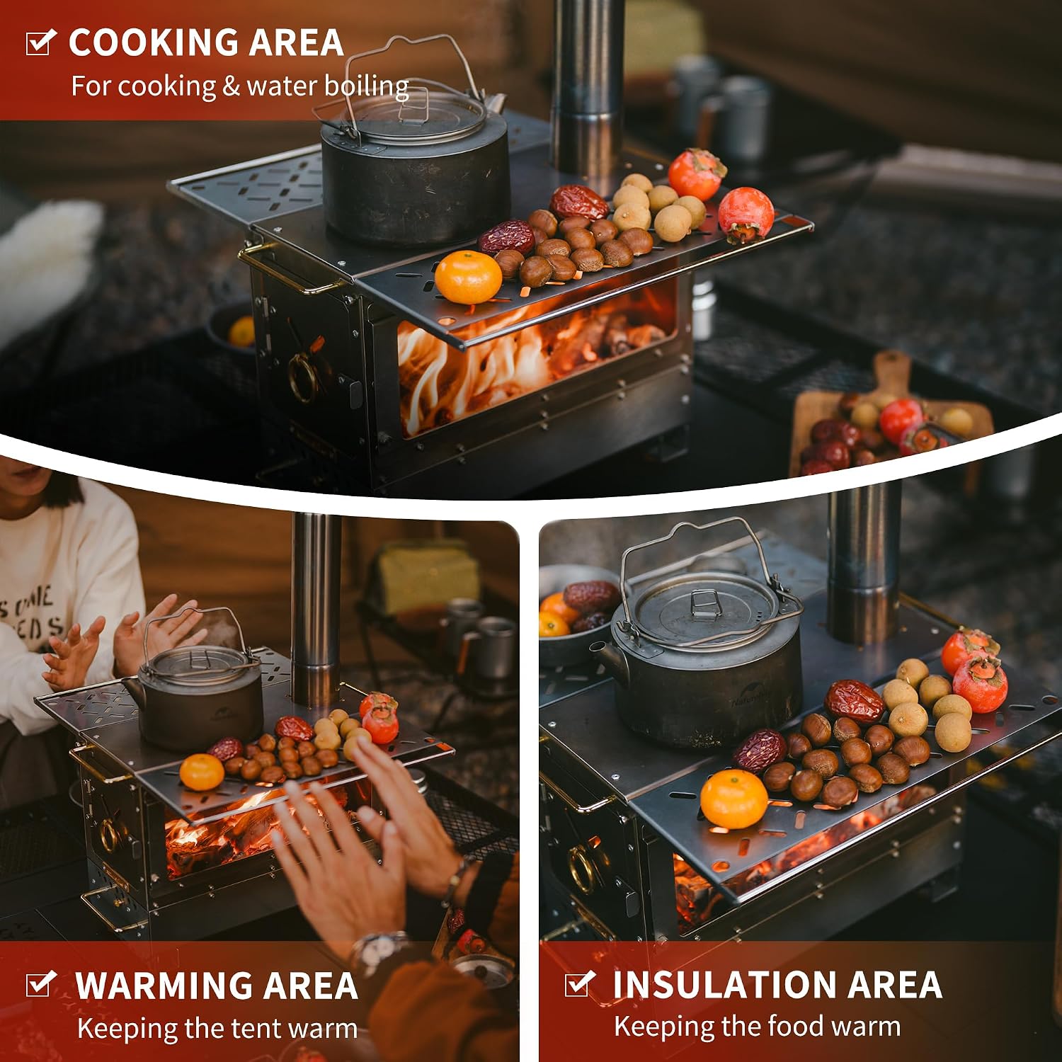 Naturehike Icefield Hot Tent Stove, Tabletop Camping Stove with 47.2' Chimney Pipes, Outdoor Tabletop Fire Pit