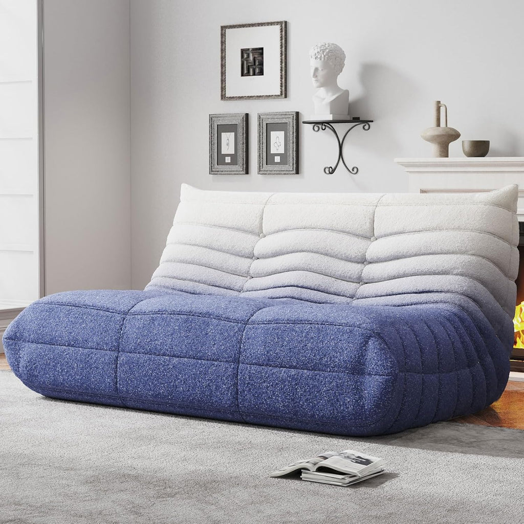 WHGBJA Bean Bag Chairs for Adults, Memory Foam Couch Loveseat Sofa Chair, Soft Teddy Material Cozy Comfy Reading Nook Chairs, Floor Chair for Living Room Bedroom Office(Blue-White)