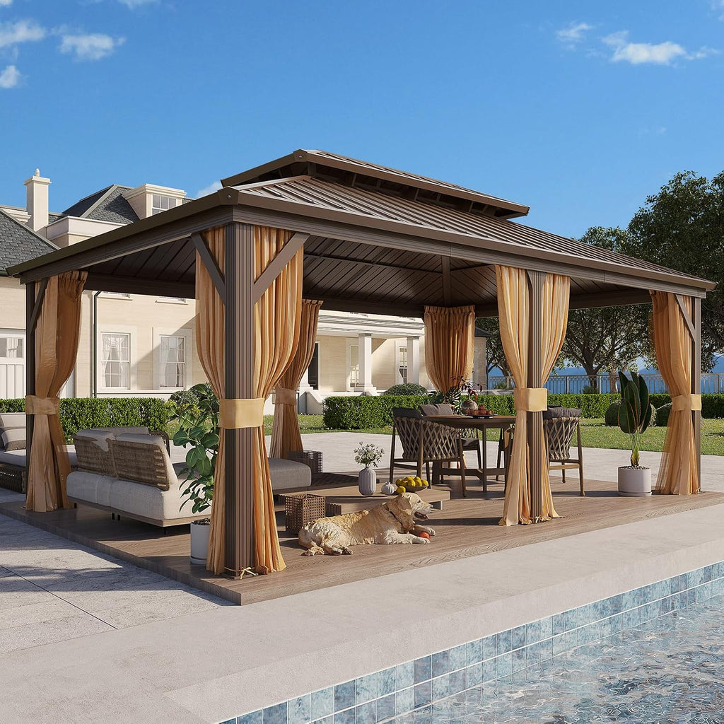 YOLENY 12' x 18' Hardtop Gazebo, Metal Gazebo with Aluminum Frame, Double Galvanized Steel Roof, Curtains and Netting Included, Metal Gazebos Pergolas for Patios, Garden, Parties, Lawns