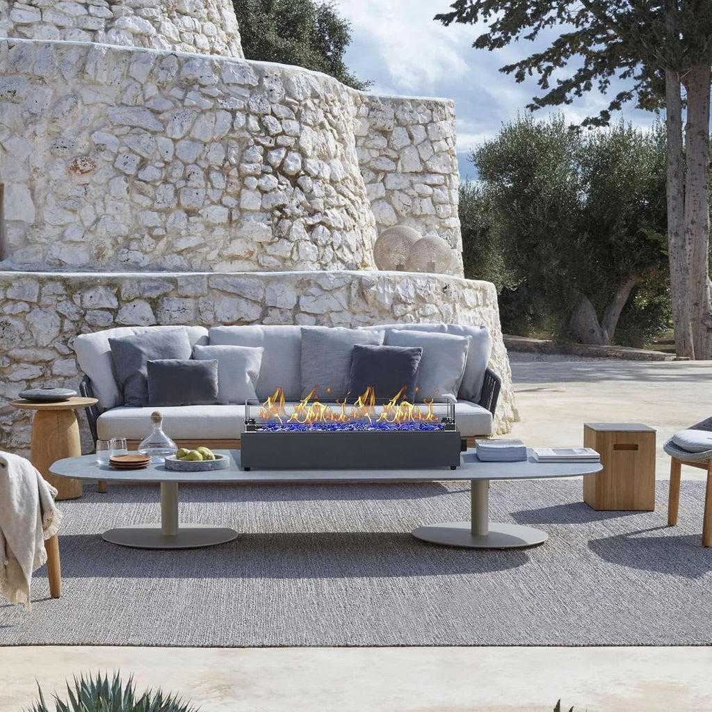 28-inch Table Top Propane Fire Pit, 40,000 BTU Tabletop Firepit for Patio, Outdoor Portable Rectangular Fire Bowl w/Wind Glass Shield, Glass Rocks - Carbon Gray