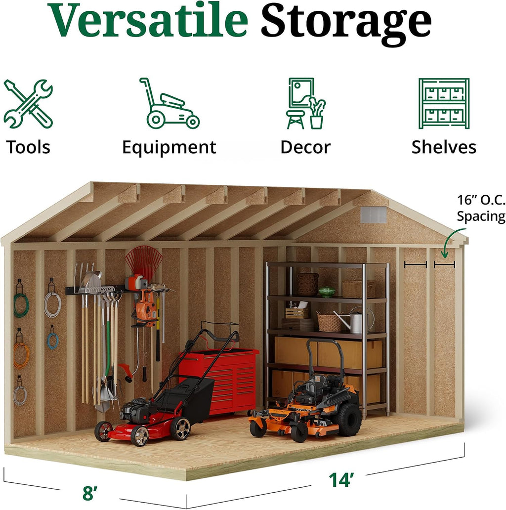 Little Cottage Co. 8x14 Classic Gable Shed with Floor, Outdoor Wood Storage Do-It-Yourself Precut Kit