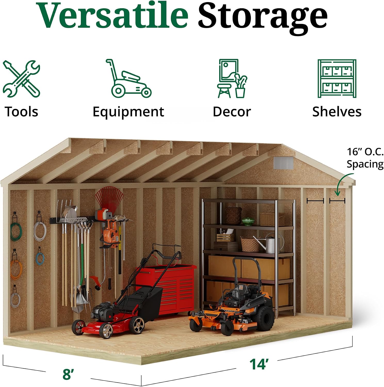 Little Cottage Co. 8x14 Classic Gable Shed with Floor, Outdoor Wood Storage Do-It-Yourself Precut Kit