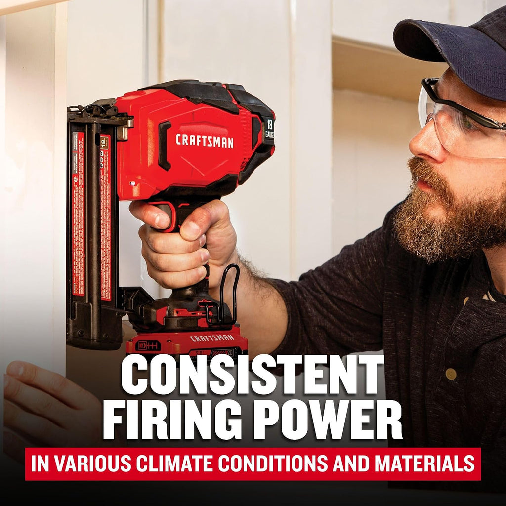 CRAFTSMAN V20 Cordless Brad Nailer, 18 Gauge Nail Gun, with Battery and Charger (CMCN618C1)