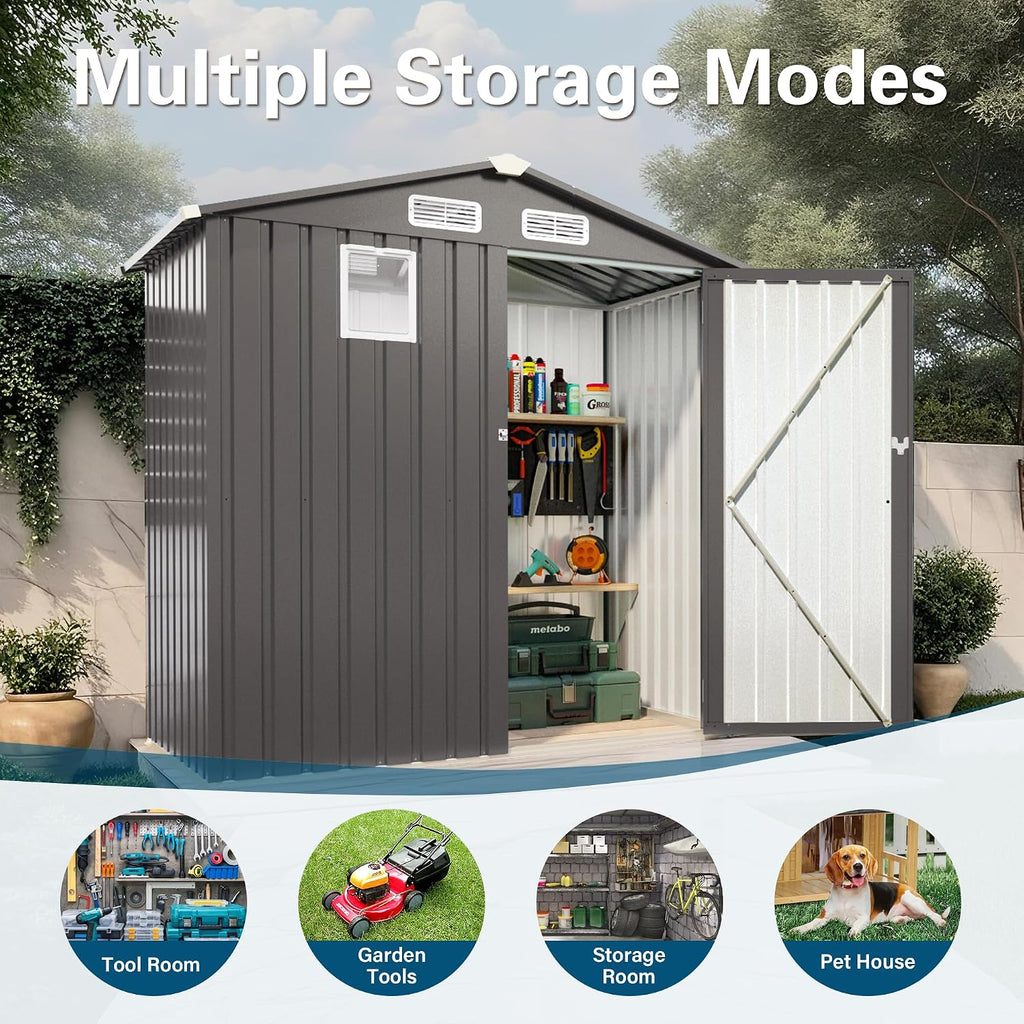 Organize and Secure with 6x3.6 FT Metal Shed, Waterproof Outdoor Storage with Lockable Door & Clear Window for Garden Tools, Patio Furniture, Bicycles, Gray