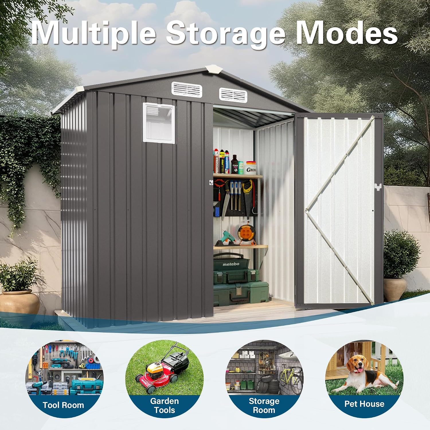 Organize and Secure with 6x3.6 FT Metal Shed, Waterproof Outdoor Storage with Lockable Door & Clear Window for Garden Tools, Patio Furniture, Bicycles, Gray