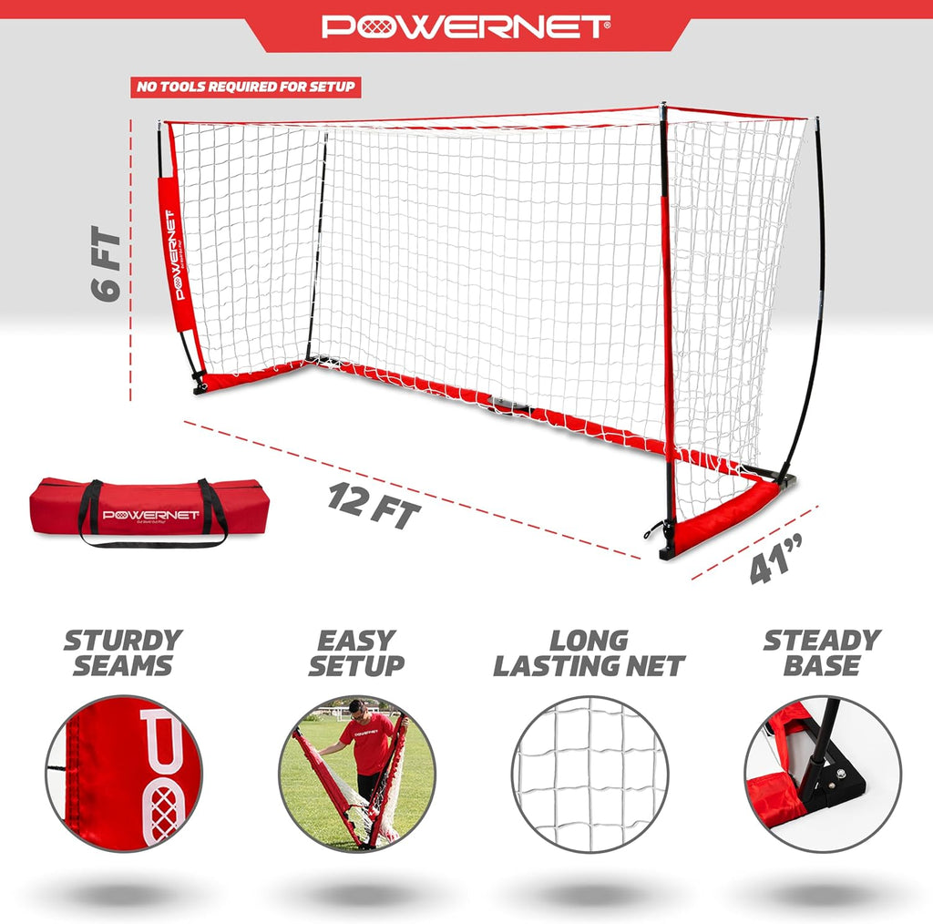 PowerNet Soccer Goal for Backyard, 3Mx2M / 6x4 / 8x4 / 12x6 / 14x7 /18.5x6.5 / 21x7 / 24 x 8 Portable Soccer Net, Sports & Outdoors Training Equipment, Quick Setup 1 Goal & Zipper Storage Bag