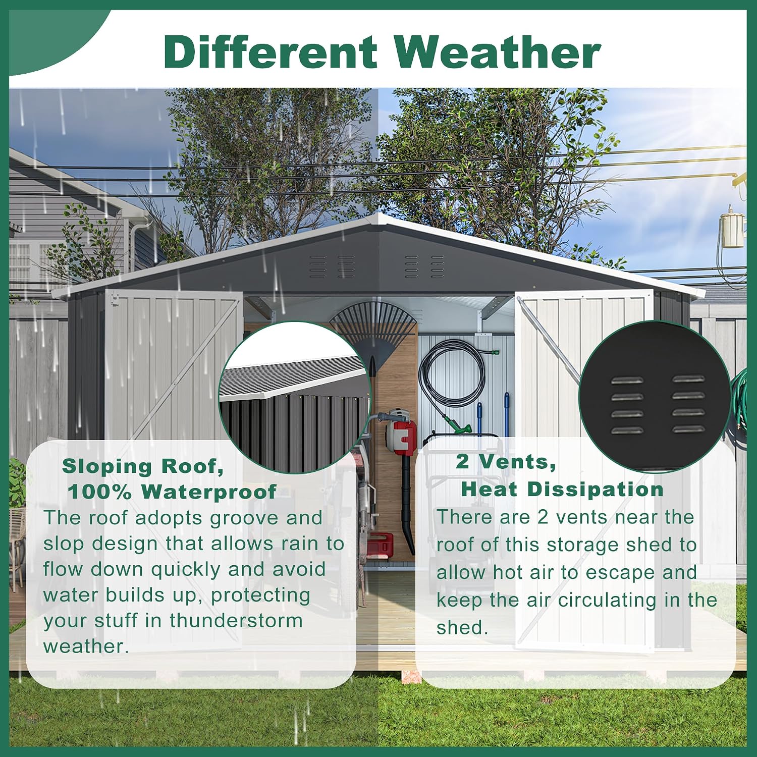 ZeHuoGe Outdoor Storage Shed 10 x 12 FT, Utility Metal Tool Storage with Lockable Doors, Large Metal Garden Shed for Backyard, Patio Lawn