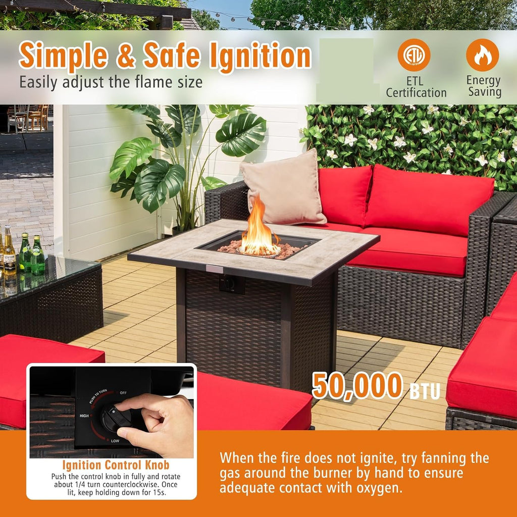 Tangkula 30 Inch Propane Gas Fire Pit Table, Patiojoy 50,000 BTU Square Fire Table with Ceramic Tabletop, PVC Cover & Lava Rocks Included, Perfect for Backyard, Outdoor (Black)
