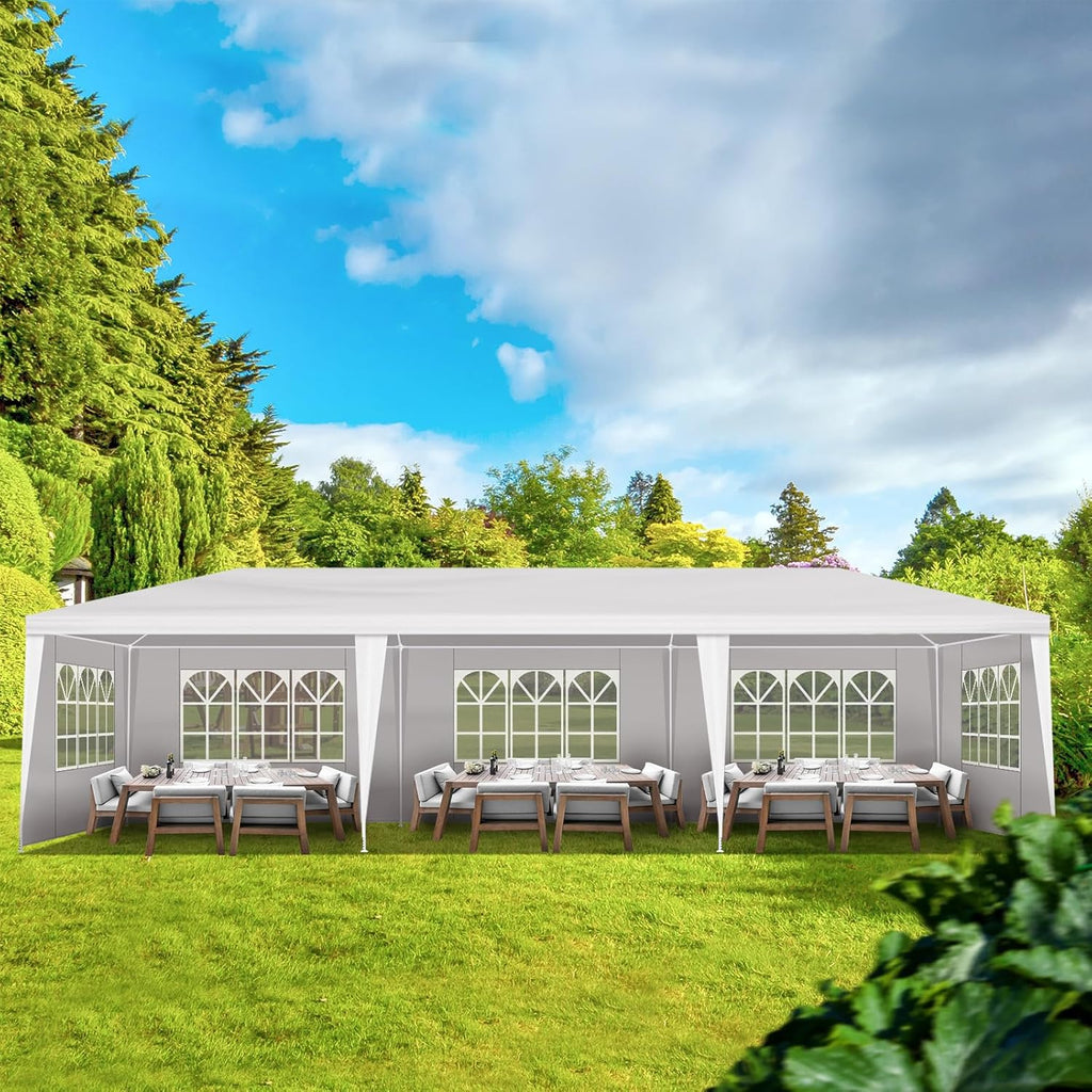 Outdoor Party Tent Wedding Birthday Tents for Parties Canopy Tent with Removable Sidewalls & Transparent Windows Outside Gazebo Event for Garden Patio and Backyard (10'x30'/5 Sidewalls)