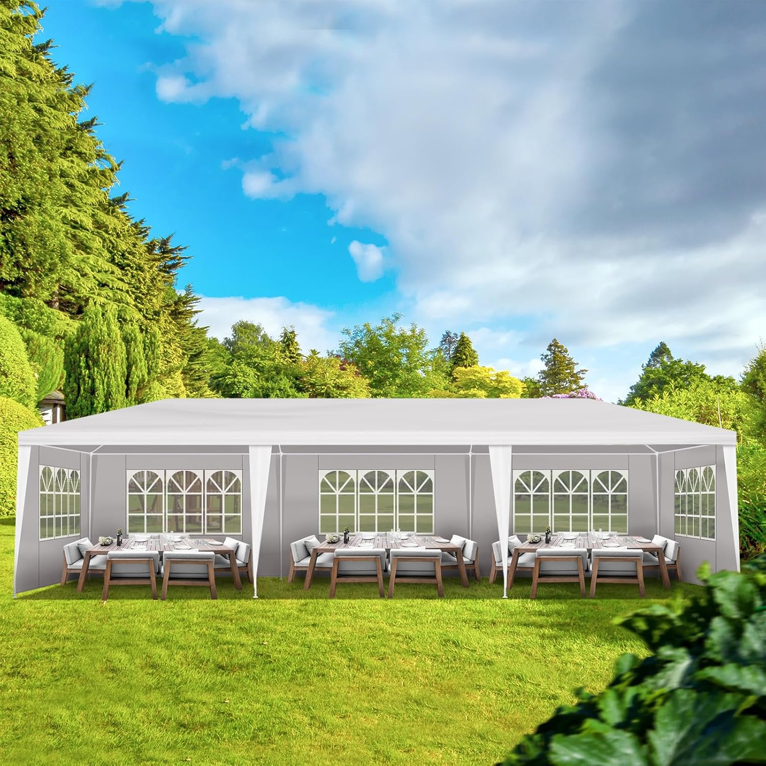 Outdoor Party Tent Wedding Birthday Tents for Parties Canopy Tent with Removable Sidewalls & Transparent Windows Outside Gazebo Event for Garden Patio and Backyard (10'x30'/5 Sidewalls)