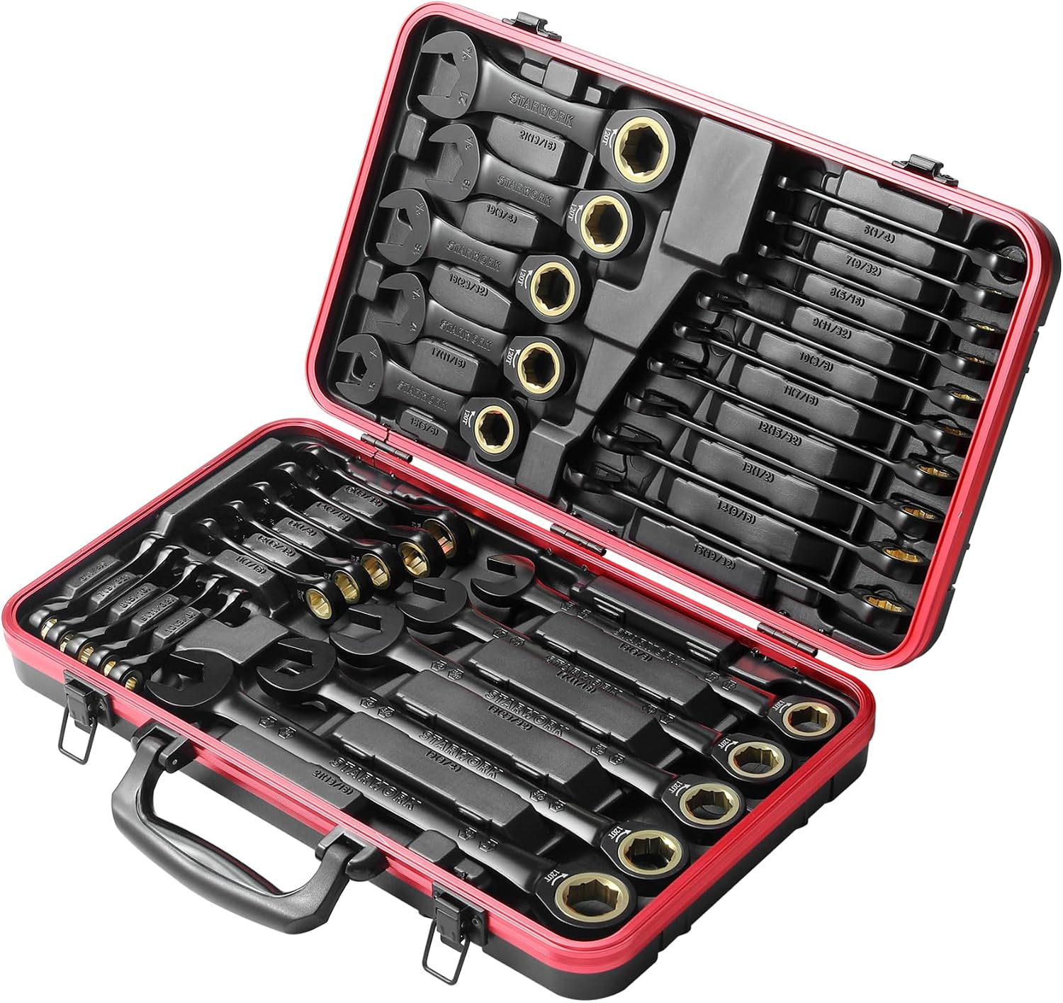 STARWORK TRUE MECHANIC™ 30-Piece 2-IN-1 Ratcheting Wrench Set, 120-Tooth, SAE&Metric, Gift Series with Black case, Professional