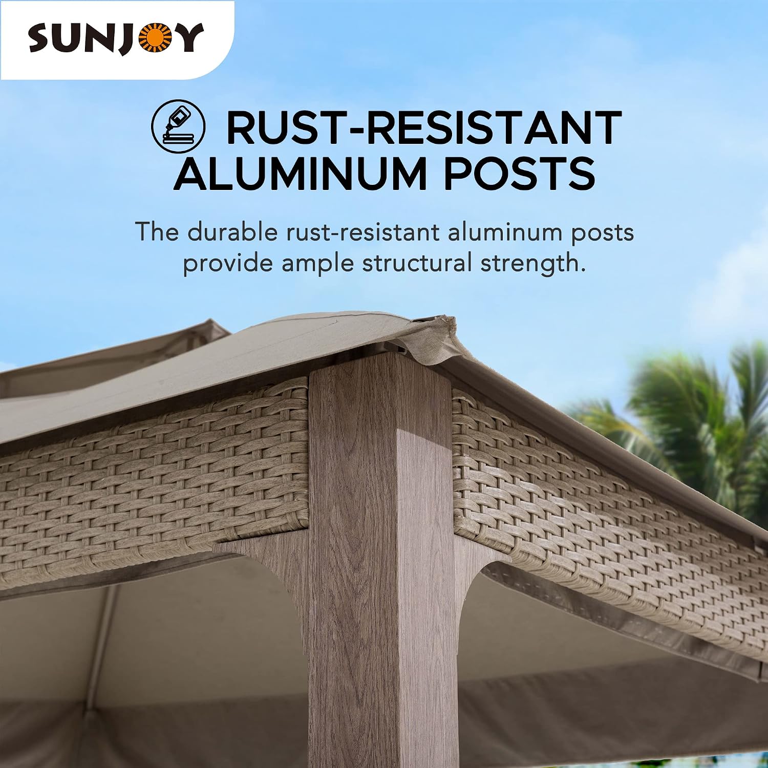 Sunjoy 11 ft. x 13 ft. Gazebo with Sunbrella Shade Fabric Canopy Roof, Outdoor Patio Steel Frame 2-Tier Soft Top Gazebo with All Aluminum Posts,5 Years Non-Fading Burlywood