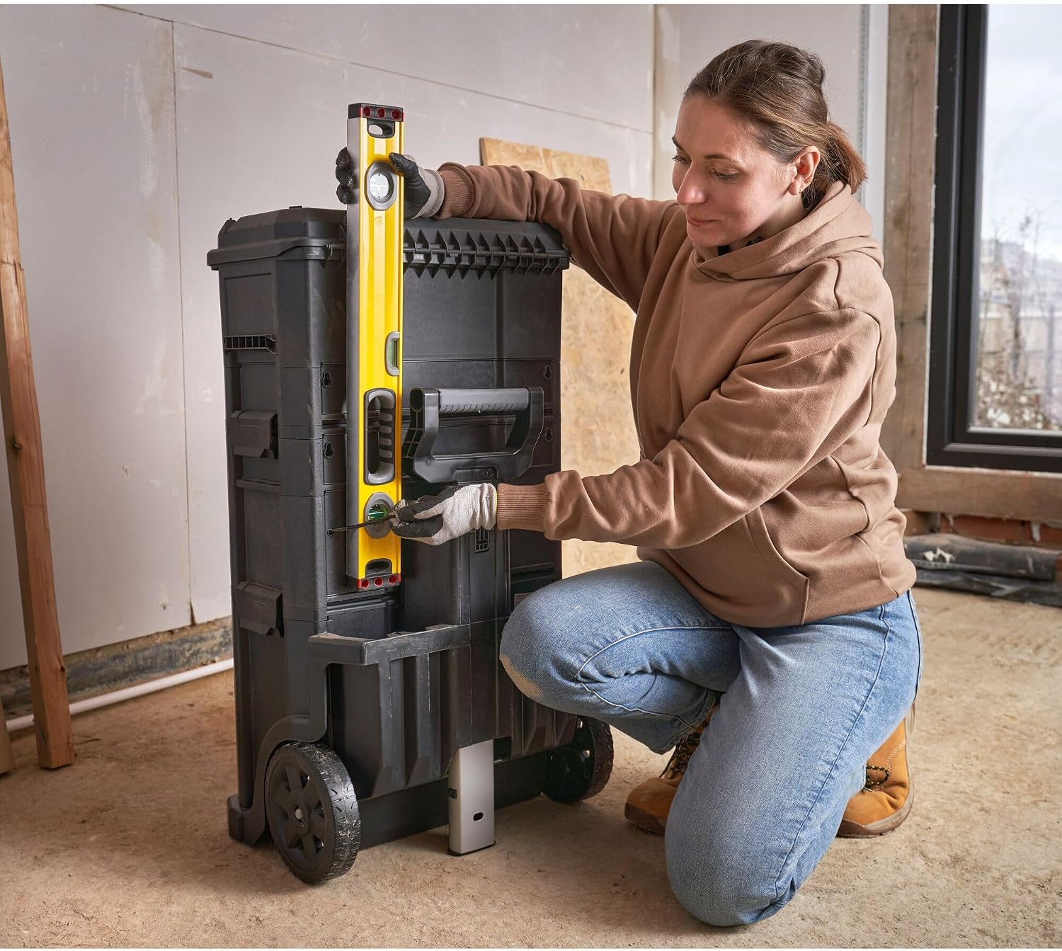 STANLEY Rolling Workshop Toolbox, Detachable Toolbox with Drawers, Flip Bin, Back Pocket, 7 Heavy Duty Wheels, 1-79-206