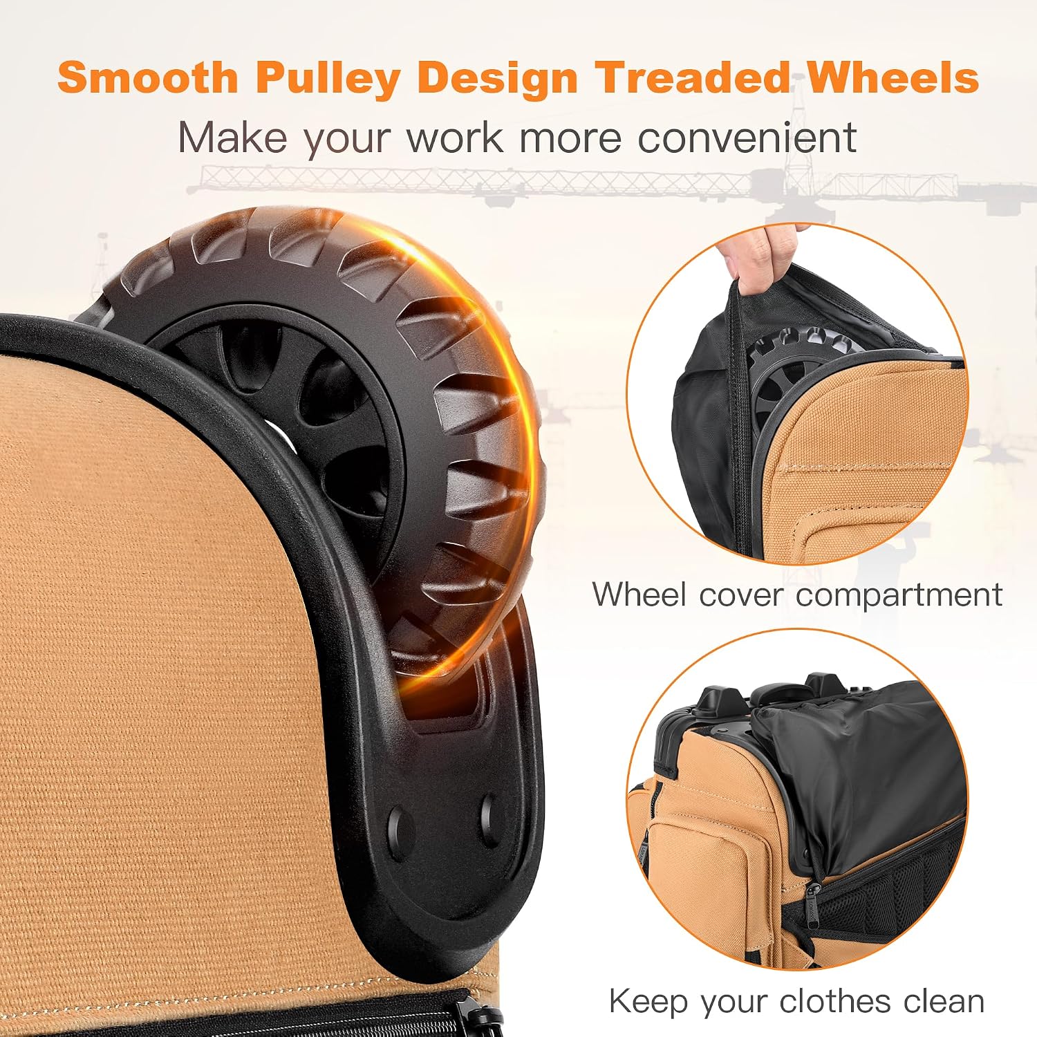 Backpack Tool Bag with Wheel, Rolling Tool Backpack for Electrician Heavy Duty Roller Tool Bag on Wheel for Construction Work, 75 Pockets & Loops Tool Backpack with Molded Base and Lock - Brown